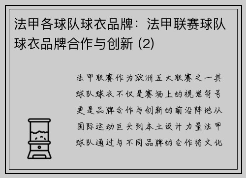 法甲各球队球衣品牌：法甲联赛球队球衣品牌合作与创新 (2)